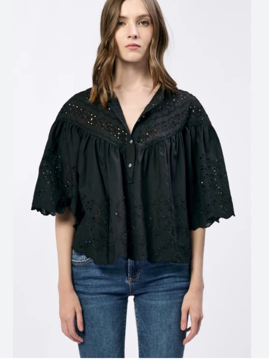 Madewell Tops - Madewell Black Eyelet Elodia Peasant Top